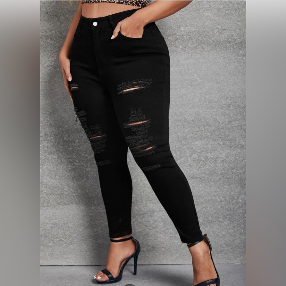 Shein black ripped skinny jeans